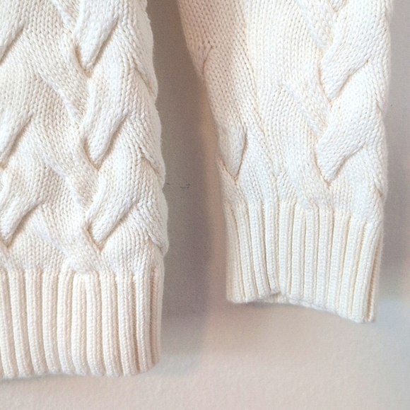 Lands End Classic Preppy White Cotton Cable Knit Crew Neck Sweater Sz Small 6-8 - Picture 7 of 8